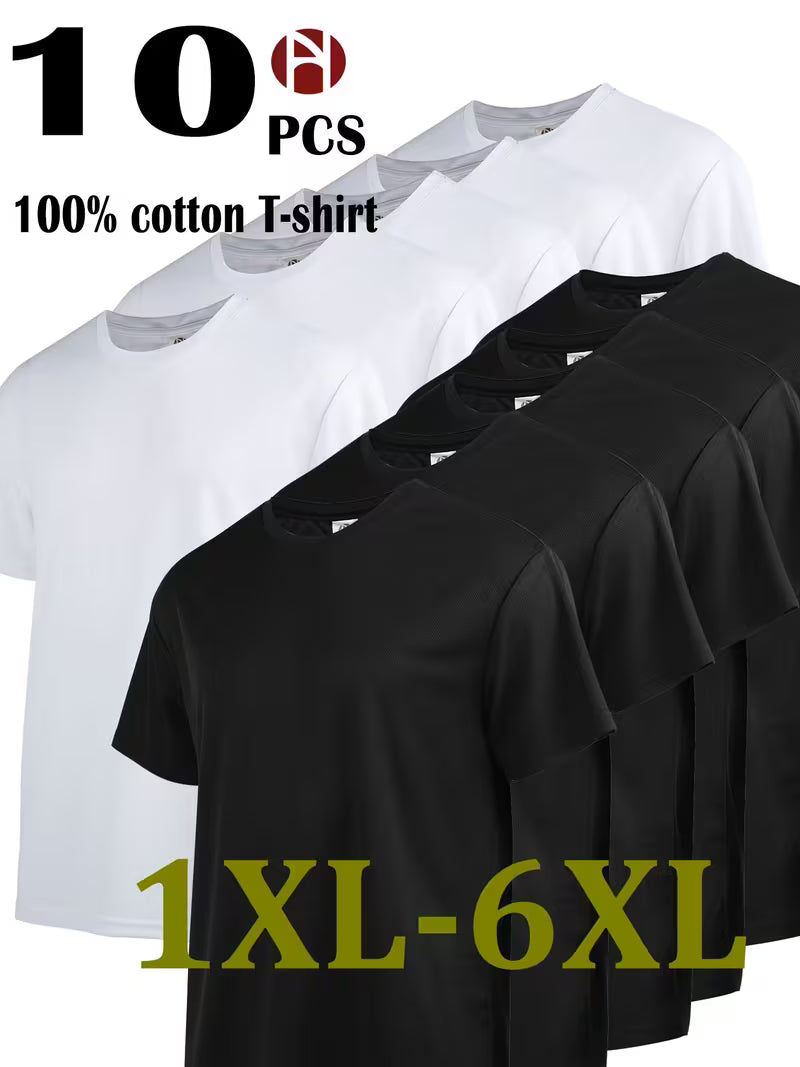10pcs Men'S Plus Size Pure Sports Top, Sweat Wicking Suitable for Casual Wear, Outdoor Leisure Sports, Comfortable And Durable, Good-Looking And Fashionable, Easy Solid Color, Can Be Used for Print Embryo Clothes, Sweat-Resistant