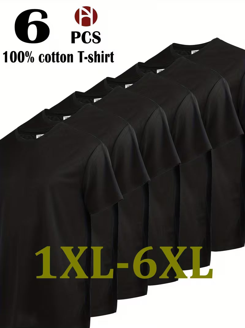 6pcs Men's Plus Size Pure Cotton Sports Top, Sweat Wicking Suitable for Casual Wear, Outdoor Leisure Sports, Comfortable And Durable, Good-looking And Fashionable, Simple Solid Color, Can Be Used for Printed Embryo Clothes, PLUS SIZE