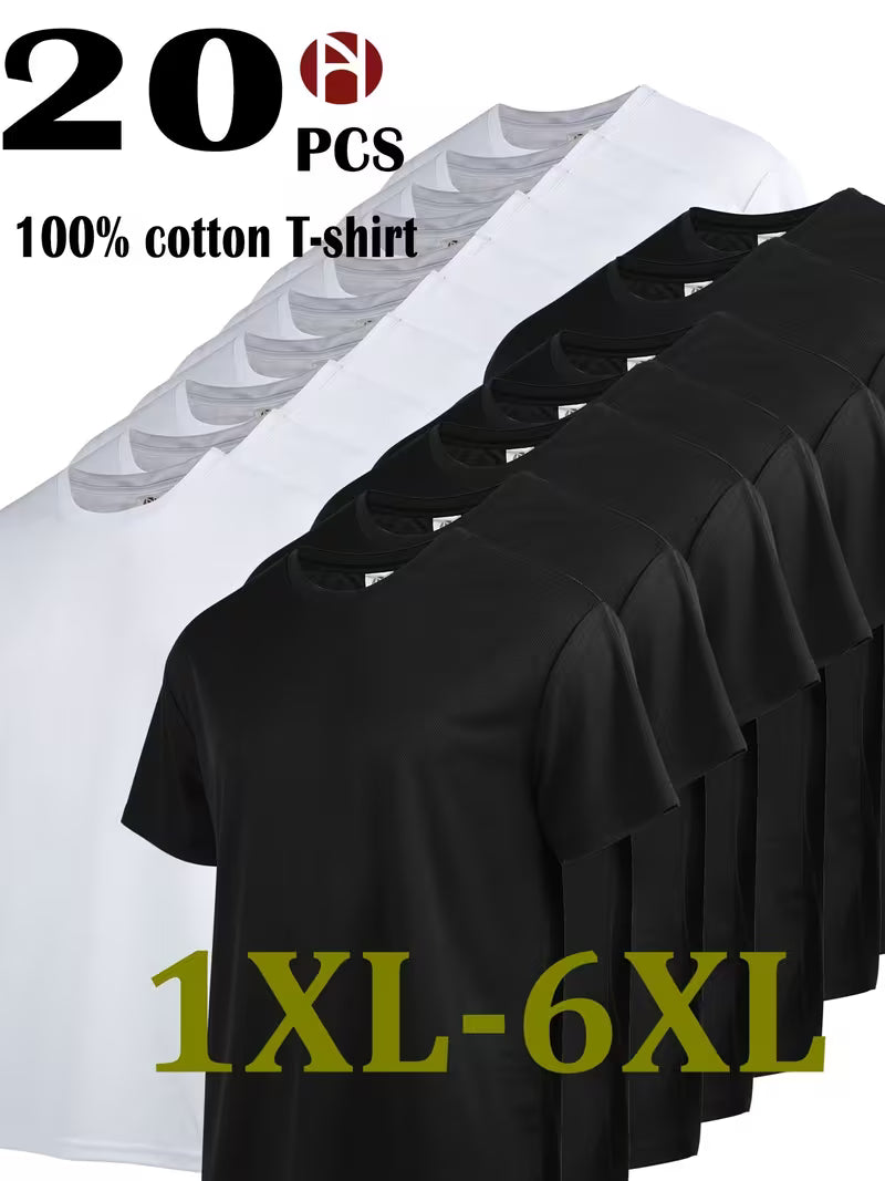20pcs Men's Plus Size Pure Cotton Sports Top, Sweat Wicking Suitable for Casual Wear, Outdoor Leisure Sports, Comfortable And Durable, Good-looking And Fashionable, Simple Solid Color, Can Be Used for Printed Embryo Clothes, PLUS SIZE
