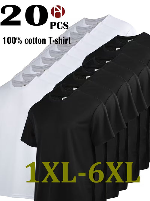 20pcs Men's Plus Size Pure Cotton Sports Top, Sweat Wicking Suitable for Casual Wear, Outdoor Leisure Sports, Comfortable And Durable, Good-looking And Fashionable, Simple Solid Color, Can Be Used for Printed Embryo Clothes, PLUS SIZE