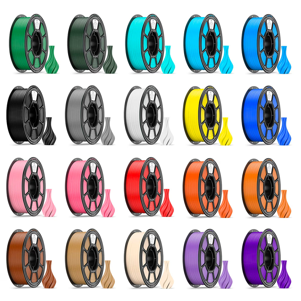 20 Colors PLA Filament 20KG Set, 1KG/Spool, ±0.03mm Precision, Smooth Printing for Most FDM Printers