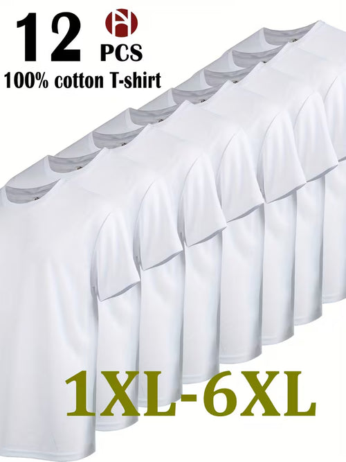 12pcs Men's Plus Size Pure Cotton Sports Top, Sweat Wicking Suitable for Casual Wear, Outdoor Leisure Sports, Comfortable And Durable, Good-looking And Fashionable, Simple Solid Color, Can Be Used for Printed Embryo Clothes, PLUS SIZE, Workout