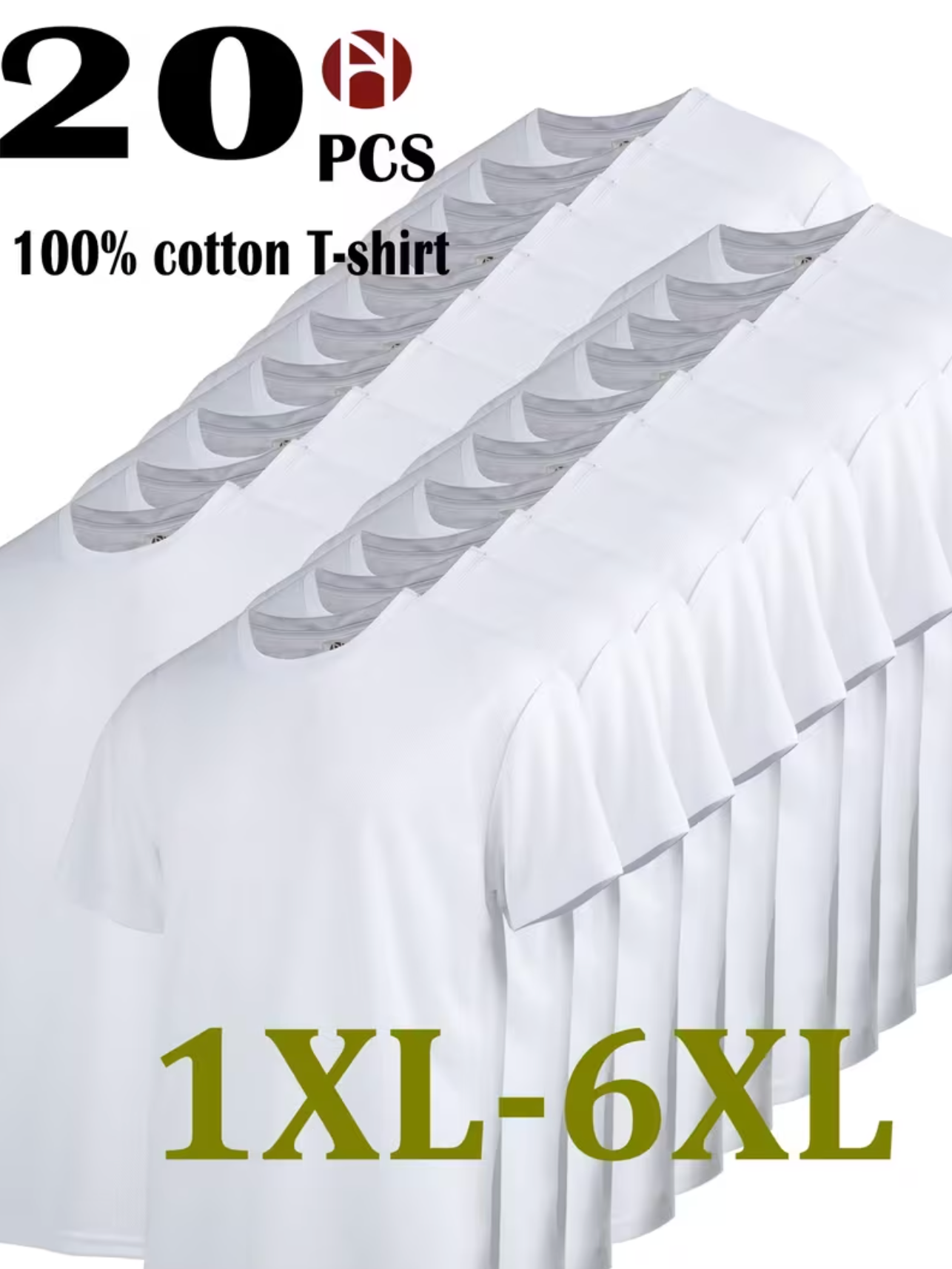20pcs Men's Plus Size Pure Cotton Sports Top, Sweat Wicking Suitable for Casual Wear, Outdoor Leisure Sports, Comfortable And Durable, Good-looking And Fashionable, Simple Solid Color, Can Be Used for Printed Embryo Clothes, PLUS SIZE