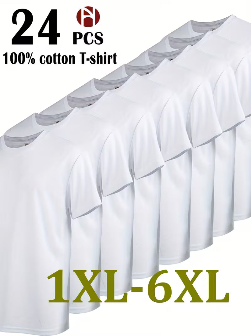 24pcs Men's Plus Size Pure Cotton Sports Top, Sweat Wicking Suitable for Casual Wear, Outdoor Leisure Sports, Comfortable And Durable, Good-looking And Fashionable, Simple Solid Color, Can Be Used for Printed Embryo Clothes, PLUS SIZE