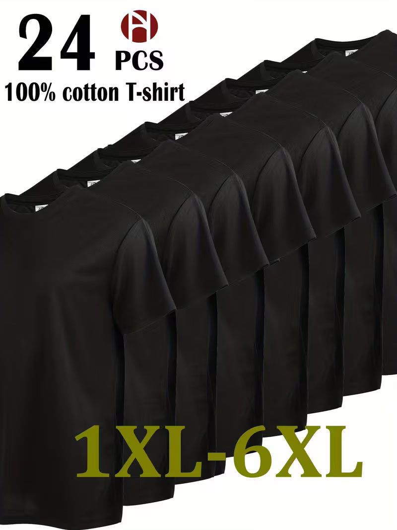 24pcs Men's Plus Size Pure Cotton Sports Top, Sweat Wicking Suitable for Casual Wear, Outdoor Leisure Sports, Comfortable And Durable, Good-looking And Fashionable, Simple Solid Color, Can Be Used for Printed Embryo Clothes, PLUS SIZE
