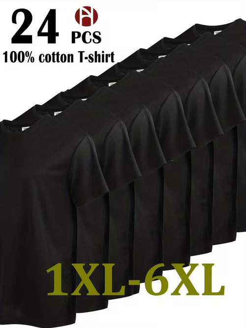 24pcs Men's Plus Size Pure Cotton Sports Top, Sweat Wicking Suitable for Casual Wear, Outdoor Leisure Sports, Comfortable And Durable, Good-looking And Fashionable, Simple Solid Color, Can Be Used for Printed Embryo Clothes, PLUS SIZE